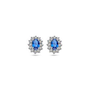 oorknoppen zirkonia en synthetische saffier halo zilver gerhodineerd