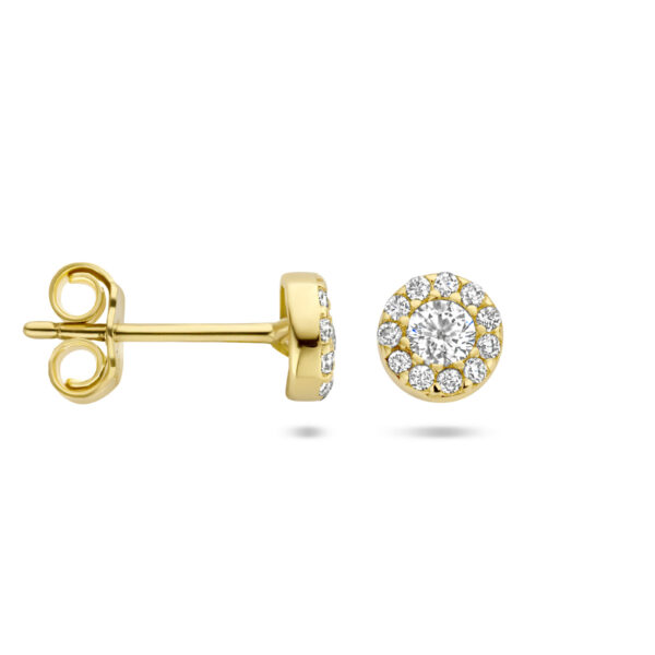 oorknoppen zirkonia halo 14K geelgoud - Afbeelding 3