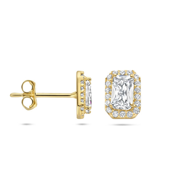 oorknoppen zirkonia halo 14K geelgoud - Afbeelding 3