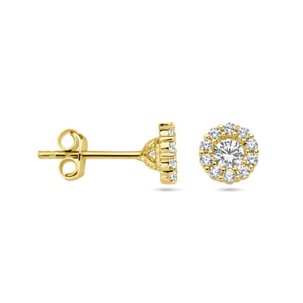 oorknoppen zirkonia halo 14K geelgoud - Afbeelding 3