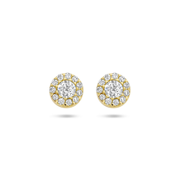 oorknoppen zirkonia halo 14K geelgoud