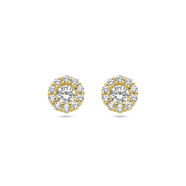 oorknoppen zirkonia halo 14K geelgoud