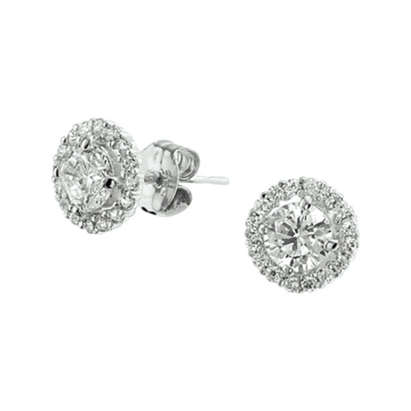 oorknoppen zirkonia halo 14K witgoud