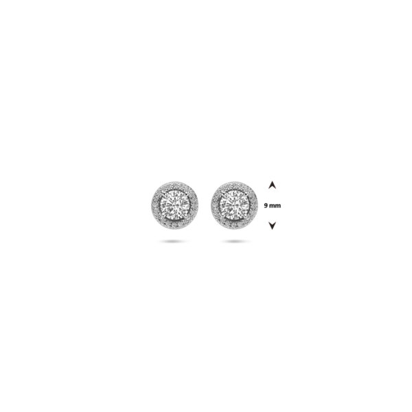 oorknoppen zirkonia halo 9 mm zilver gerhodineerd - Afbeelding 4