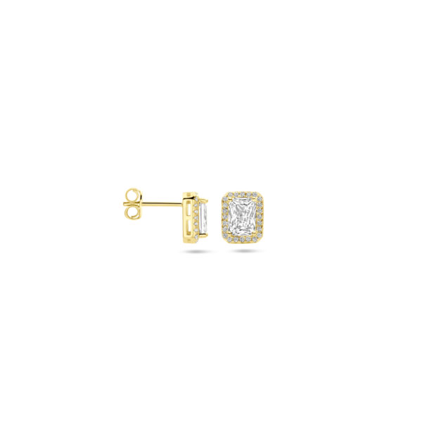 oorknoppen zirkonia halo 9,5 mm 1 micron zilver verguld (geel) - Afbeelding 3