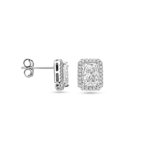 oorknoppen zirkonia halo 9,5 mm zilver gerhodineerd - Afbeelding 3