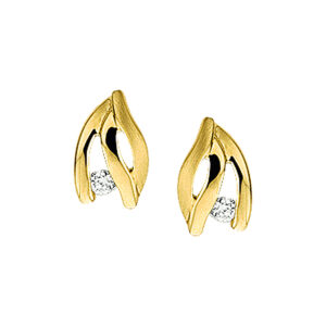 oorknoppen zirkonia poli/mat 14K geelgoud