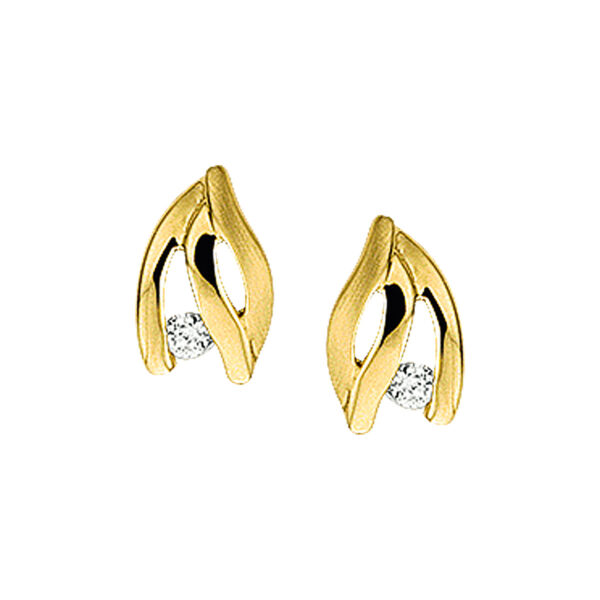 oorknoppen zirkonia poli/mat 14K geelgoud