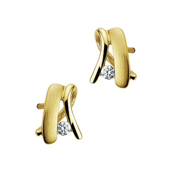 oorknoppen zirkonia poli/mat 14K geelgoud
