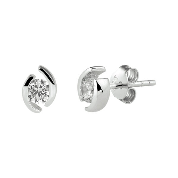 oorknoppen zirkonia zilver gerhodineerd