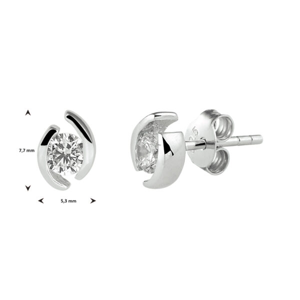 oorknoppen zirkonia zilver gerhodineerd - Afbeelding 3