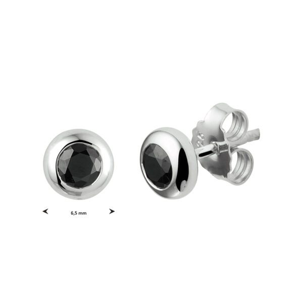 oorknoppen zwart zirkonia zilver gerhodineerd - Afbeelding 3