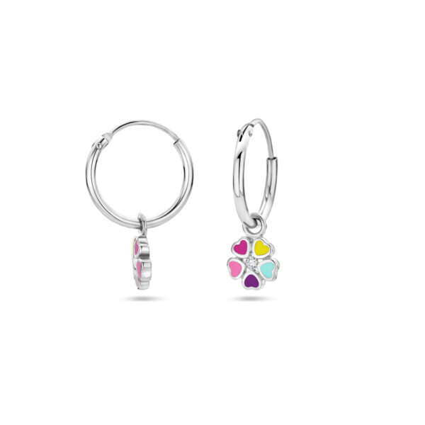 oorringen bloem emaille zirkonia zilver gerhodineerd - Afbeelding 3
