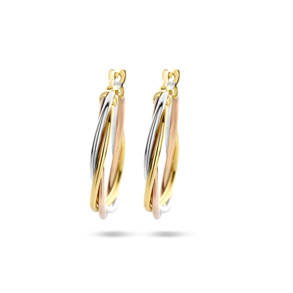 oorringen gedraaide buis 14K tricolor goud - Afbeelding 3