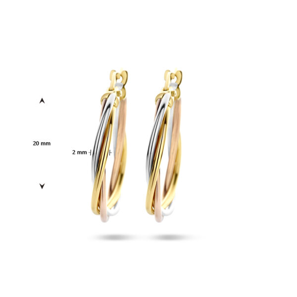 oorringen gedraaide buis 14K tricolor goud - Afbeelding 4