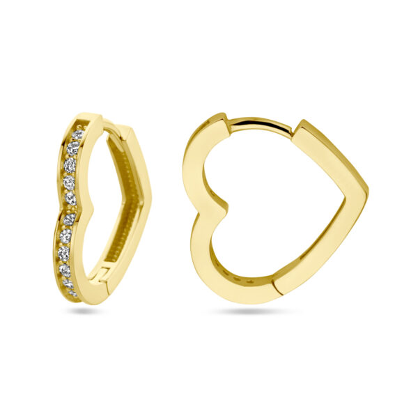 oorringen hart en zirkonia 14K geelgoud - Afbeelding 3