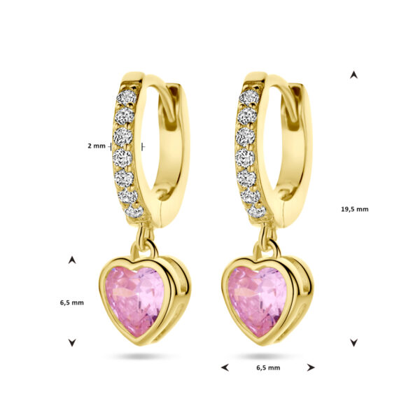 oorringen hart roze en wit zirkonia 1 micron zilver verguld (geel) - Afbeelding 4
