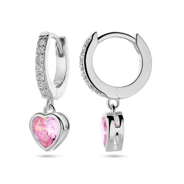 oorringen hart roze en wit zirkonia zilver gerhodineerd - Afbeelding 3
