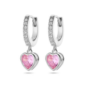 oorringen hart roze en wit zirkonia zilver gerhodineerd