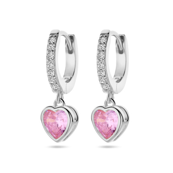 oorringen hart roze en wit zirkonia zilver gerhodineerd