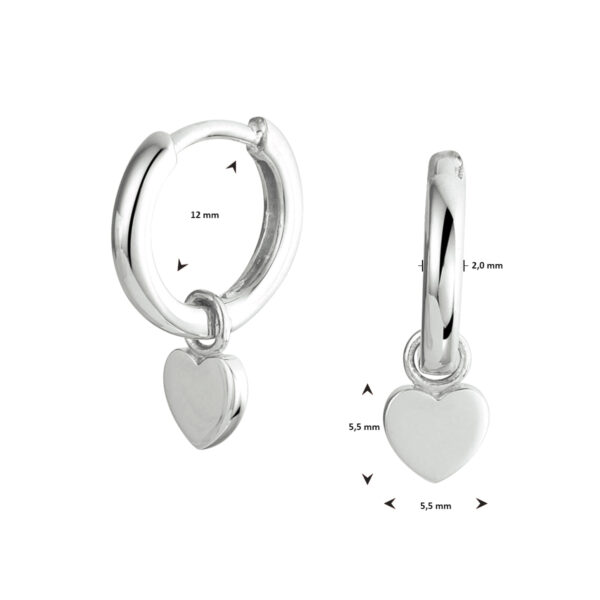 oorringen hart zilver gerhodineerd - Afbeelding 3