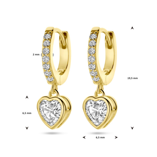 oorringen hart zirkonia 1 micron zilver verguld (geel) - Afbeelding 4