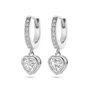 oorringen hart zirkonia zilver gerhodineerd