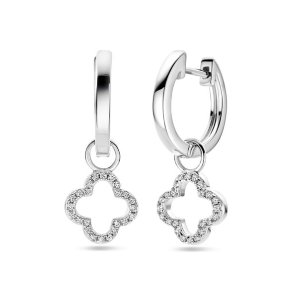 oorringen met hanger bloem zirkonia 24 mm zilver gerhodineerd - Afbeelding 3