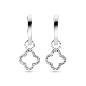 oorringen met hanger bloem zirkonia 24 mm zilver gerhodineerd