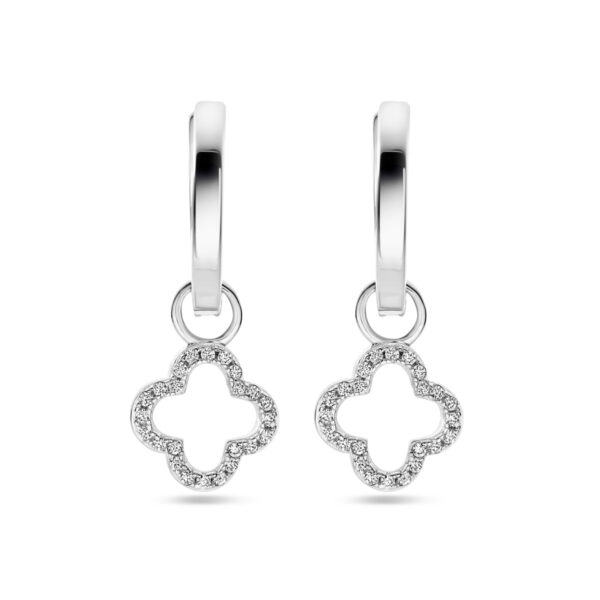 oorringen met hanger bloem zirkonia 24 mm zilver gerhodineerd