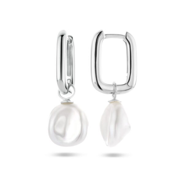 oorringen paperclip barok parel zilver gerhodineerd - Afbeelding 3