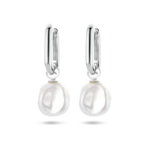 oorringen paperclip barok parel zilver gerhodineerd
