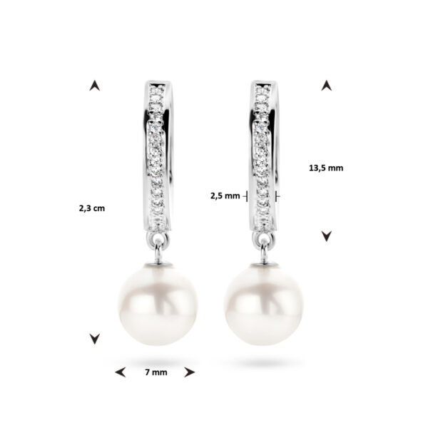 oorringen parel diamant 0.04ct (2x 0.02ct) h si 14K witgoud - Afbeelding 4
