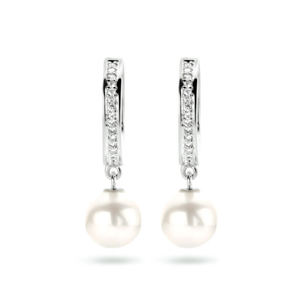 oorringen parel diamant 0.04ct (2x 0.02ct) h si 14K witgoud