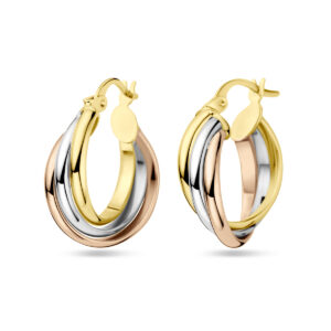 oorringen tricolor rond 22,5 mm 14K tricolor goud