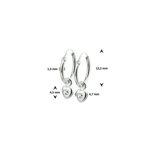 oorringhangers hart strass zilver wit - Afbeelding 3