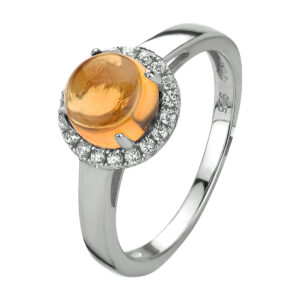 ring citrien en zirkonia zilver gerhodineerd