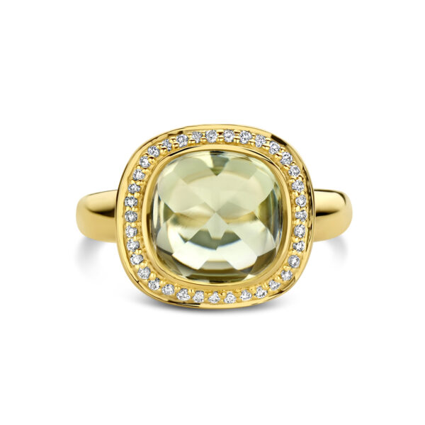 ring groen amethist en diamant 0.20ct h si halo 14K geelgoud - Afbeelding 4