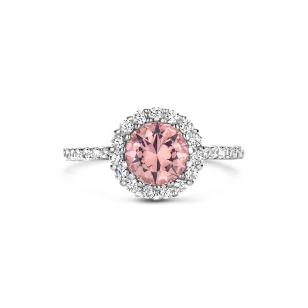 ring morganiet zirkonia en wit zirkonia halo zilver gerhodineerd - Afbeelding 3