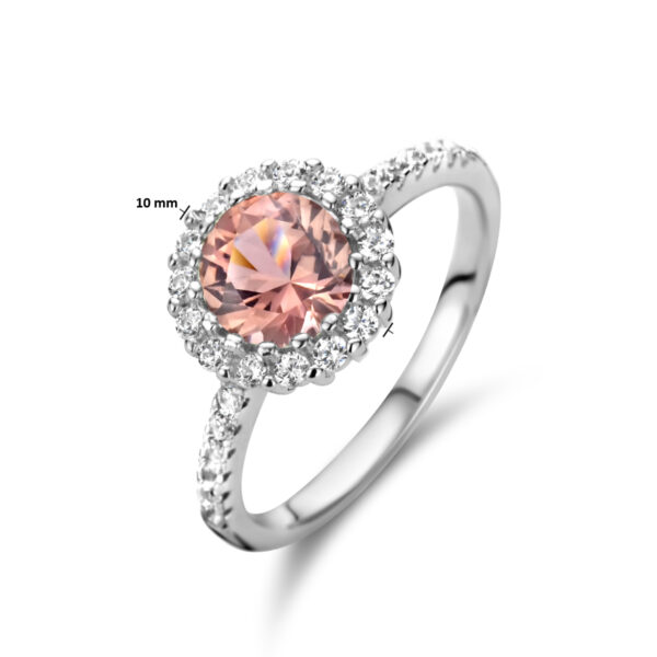 ring morganiet zirkonia en wit zirkonia halo zilver gerhodineerd - Afbeelding 4