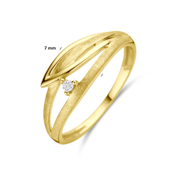 ring poli/mat diamant 0.02ct h si 14K geelgoud - Afbeelding 5