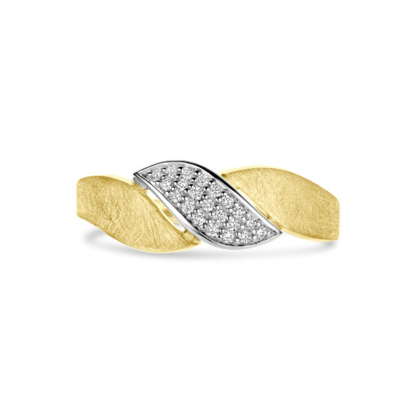 ring poli/mat diamant 0.08ct h si 14K bicolor goud geel/wit - Afbeelding 4