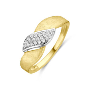 ring poli/mat diamant 0.08ct h si 14K bicolor goud geel/wit