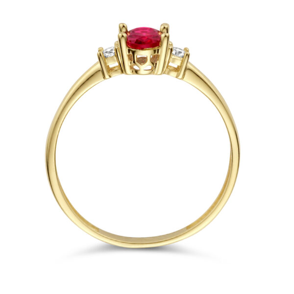 ring trilogie rood en wit zirkonia 14K geelgoud - Afbeelding 4