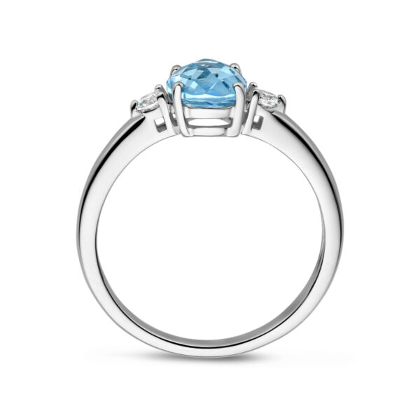 ring trilogie zirkonia en blauw topaas zilver gerhodineerd - Afbeelding 3