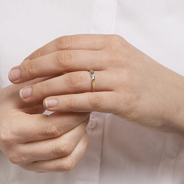 ring zirkonia 14K bicolor goud geel/wit - Afbeelding 2