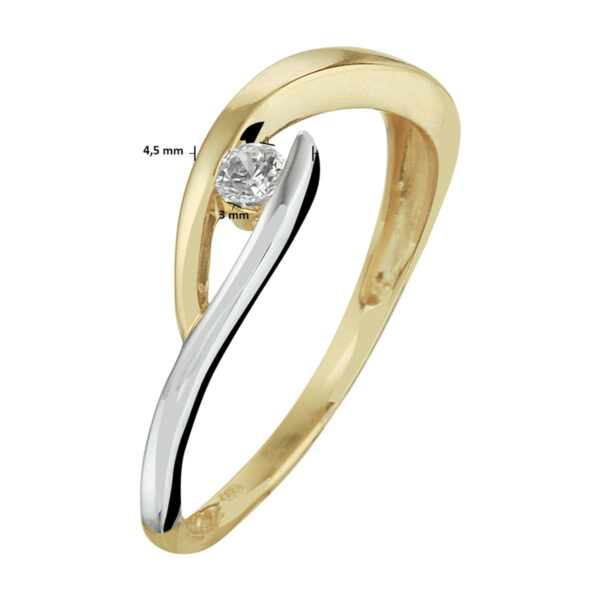 ring zirkonia 14K bicolor goud geel/wit - Afbeelding 3