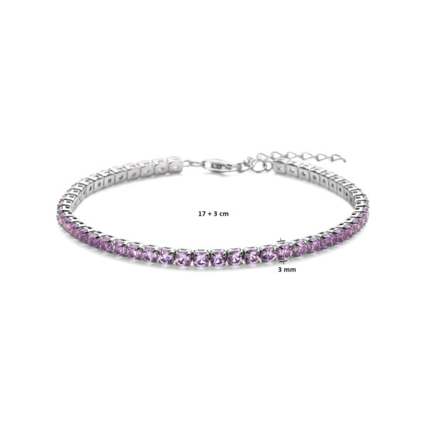 tennisarmband paars zirkonia 3,0 mm 17 + 3 cm zilver gerhodineerd - Afbeelding 3