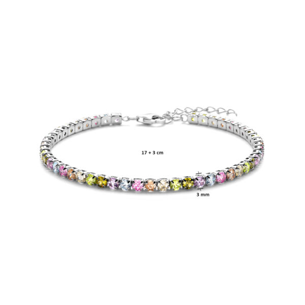 tennisarmband regenboog zirkonia 3,0 mm 17 + 3 cm zilver gerhodineerd - Afbeelding 3