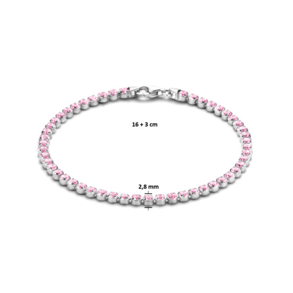 tennisarmband roze zirkonia 2,8 mm 16 + 3 cm zilver gerhodineerd - Afbeelding 3